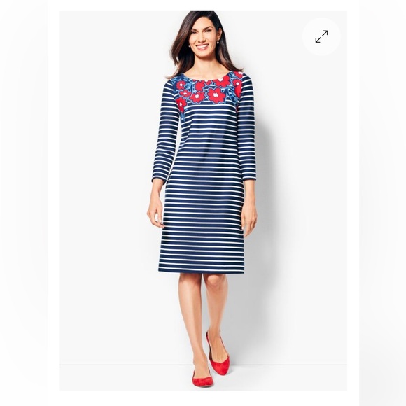 Talbots stripes and flowers shift dress in red white blue Talbots floral midi - Picture 9 of 9